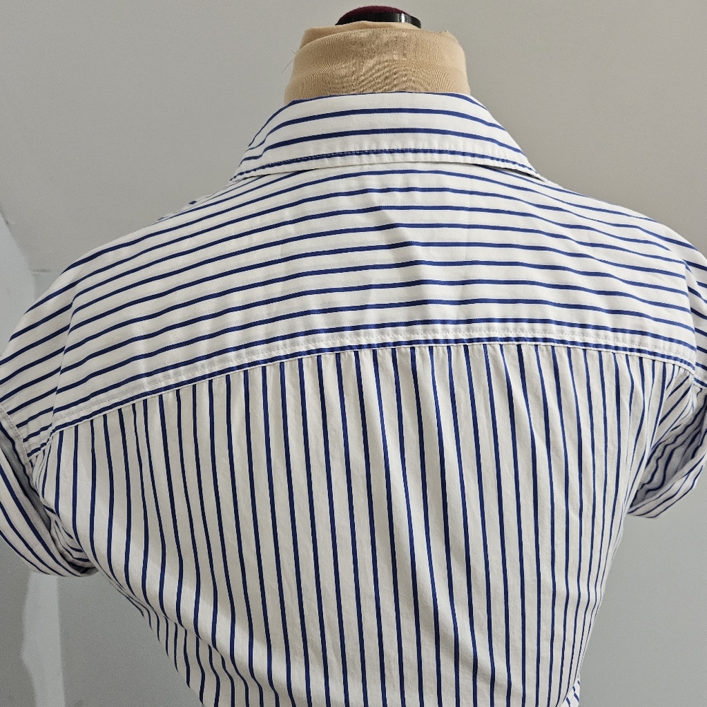 Lauren Ralph Lauren Blue White Stripe Wrap Blouse Short Sleeve XS Summer Resort - Picture 12 of 16